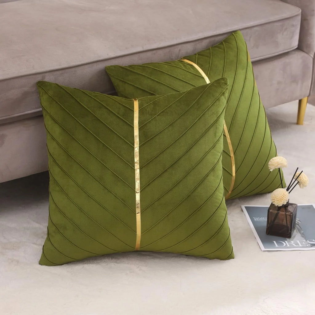 Green Velvet Throw Pillow Covers 22x22 Pack of 2 V12871