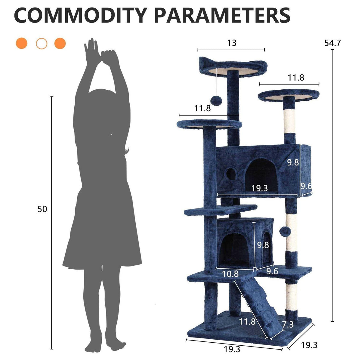 54-in Double Condo Cat Tree Tower Playhouse with Scratching Post & Perch W203