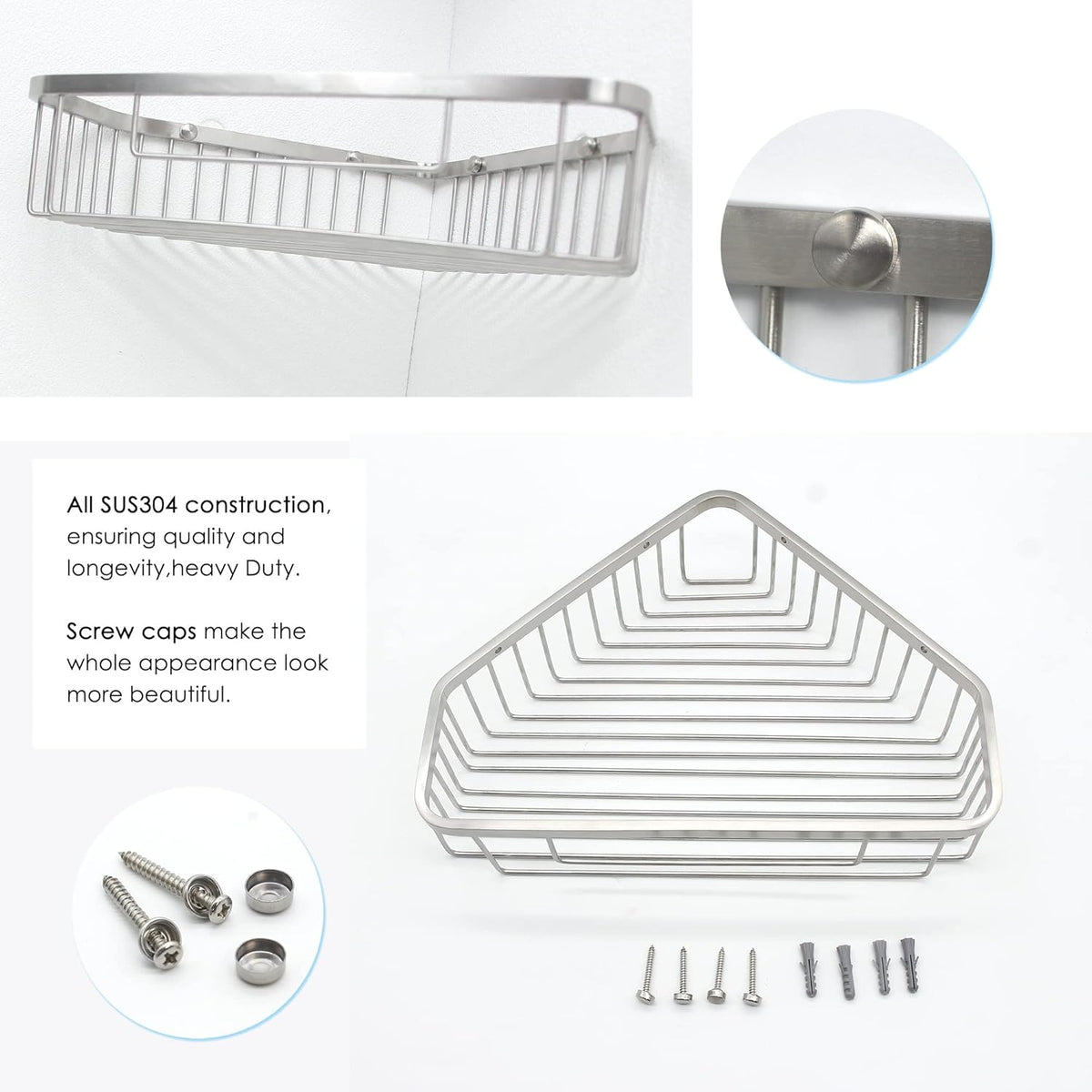Brushed Nickel SUS304 Stainless Steel Corner Shower Caddy Basket B74421