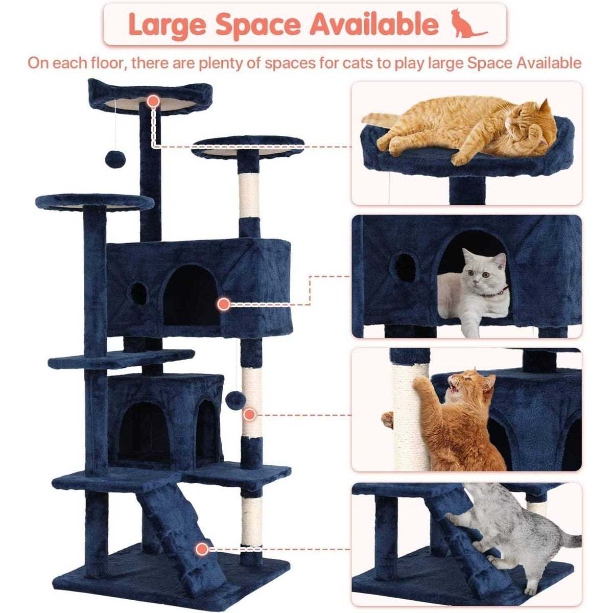54-in Double Condo Cat Tree Tower Playhouse with Scratching Post & Perch W203
