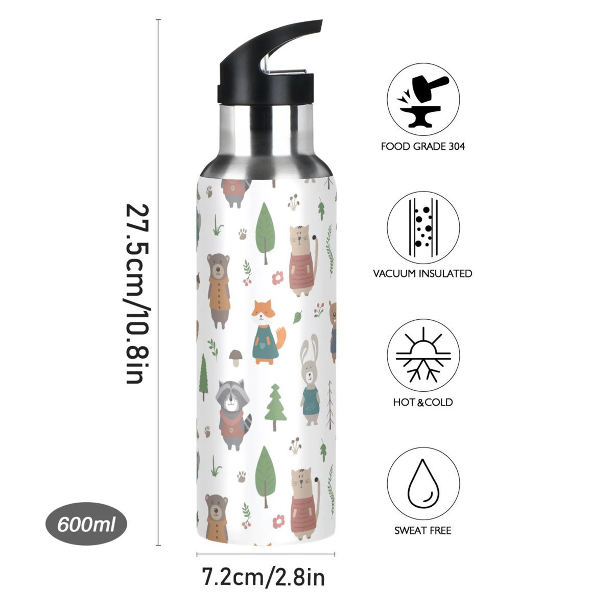 20 oz Insulated Stainless Steel Kids Water Bottle with Straw Lid F965541
