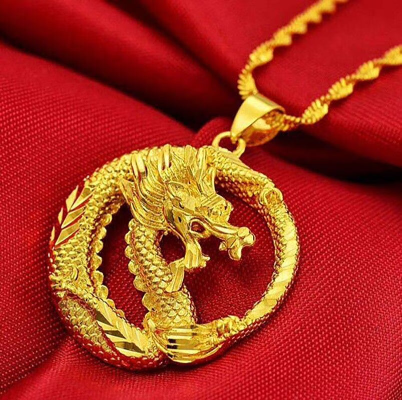 18k Gold Filled Sterling Silver Dragon Link Pendant Necklace Y8693