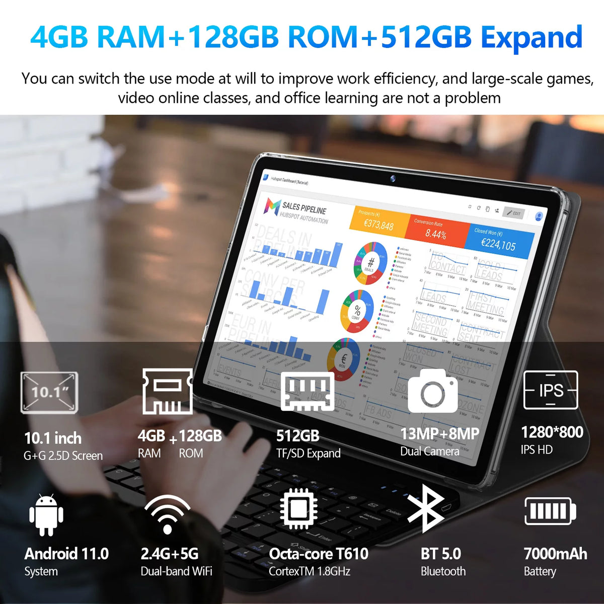 10.1 inch 128GB Android 12 Tablet with Keyboard J804110