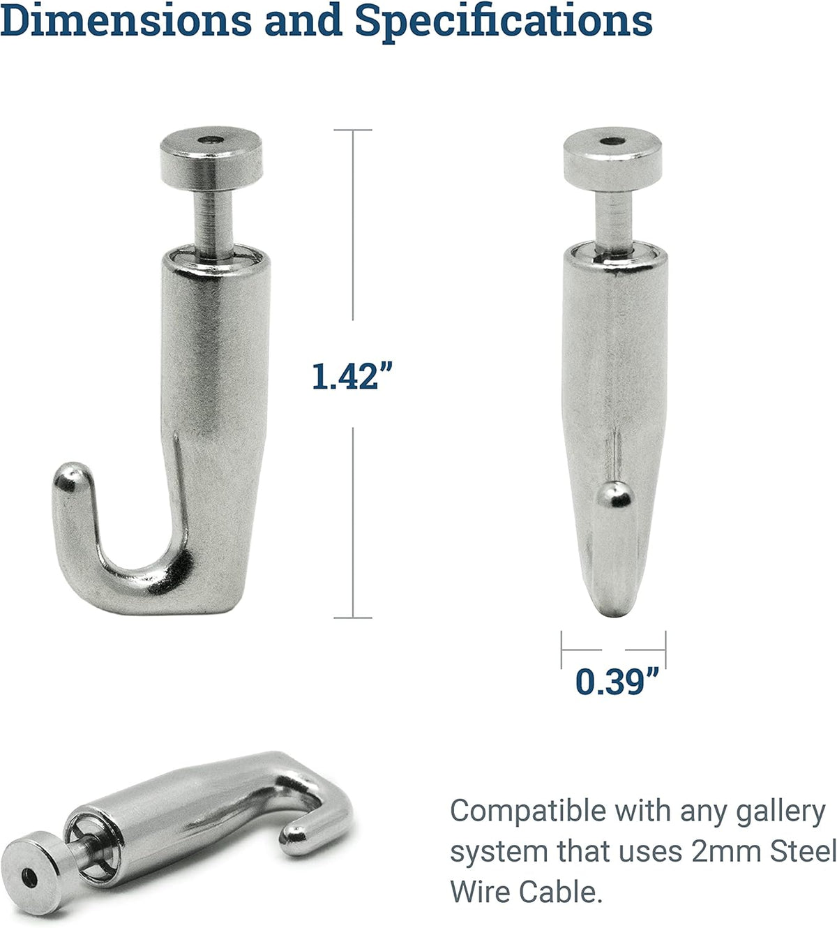 Adjustable Hooks for Gallery Picture Hanging System fits 2.0mm Steel Cables - 10 Pack Y968188