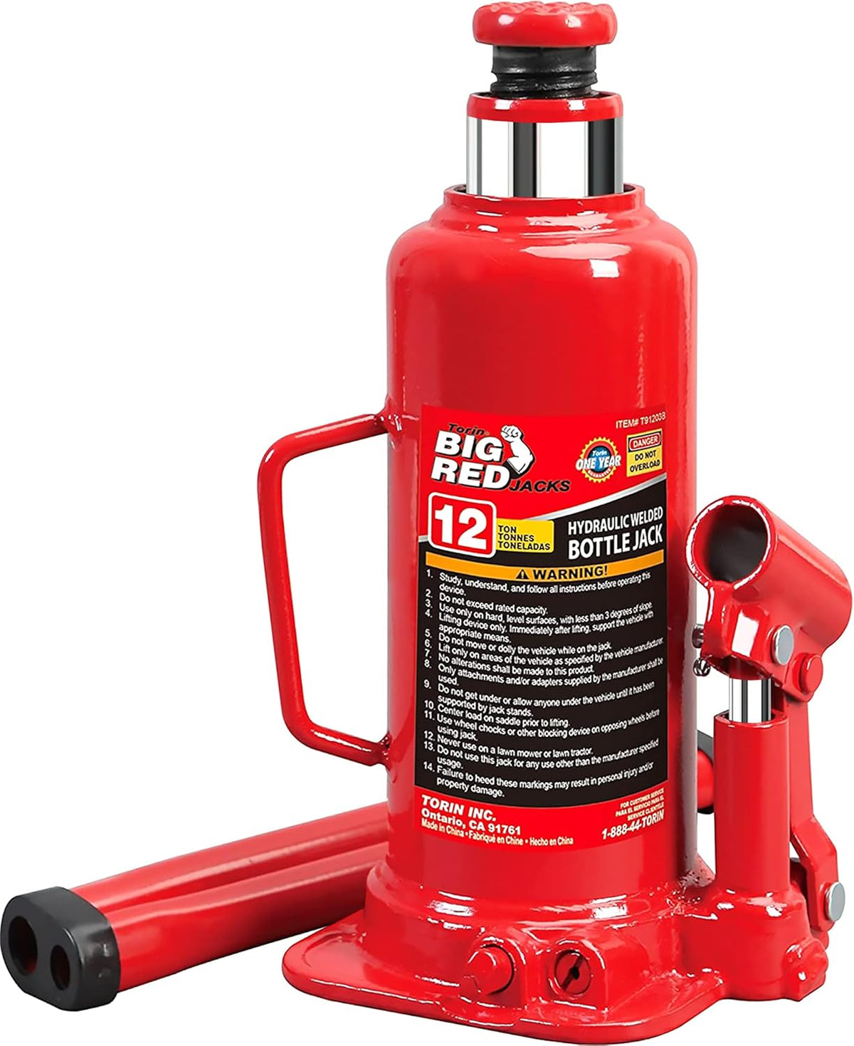 Hydraulic Welded Bottle Jack, 12 Ton Capacity, Red, Pack of 2 T1404