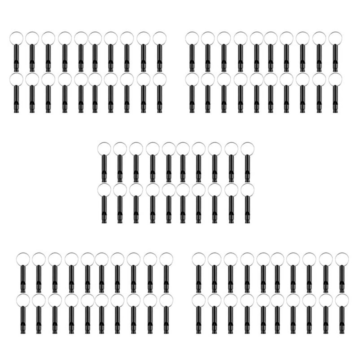 Black Aluminum Whistle 100 Pack with Keychain Q87342